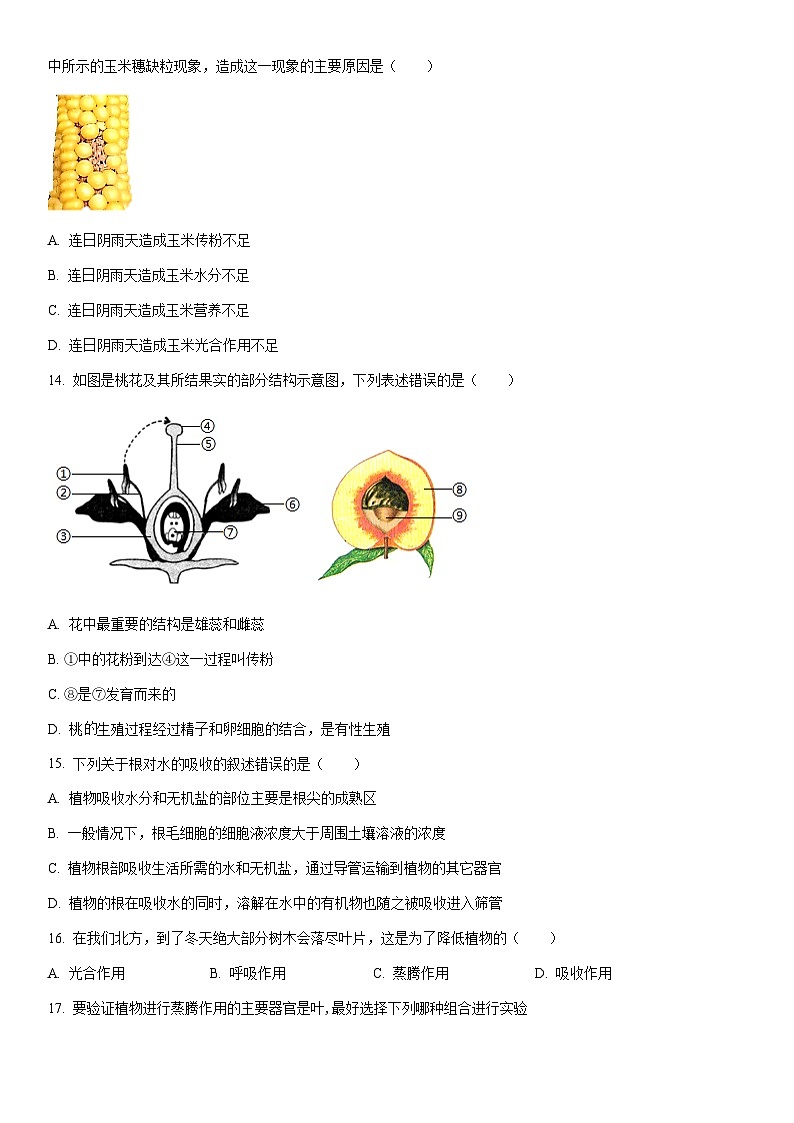 2025-2026学年河北省保定市定州市八年级上学期期末生物试卷（学生版）第3页