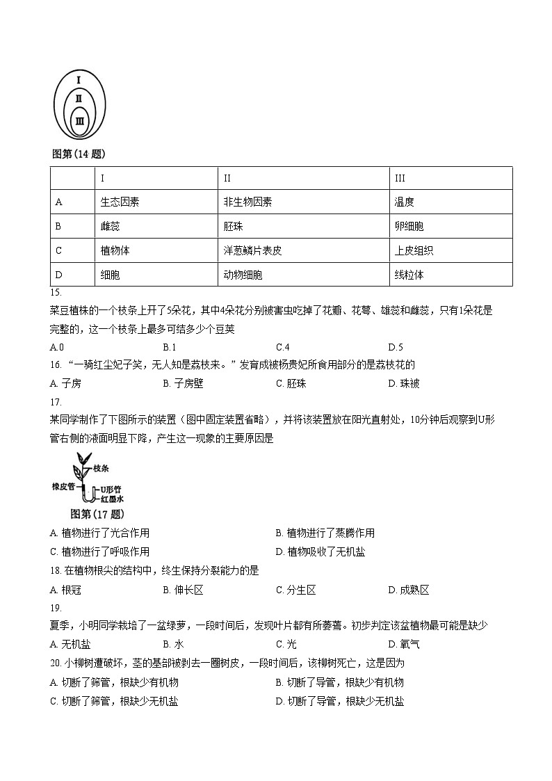 福建省泉州市多校2023_2024学年七年级上学期生物联考期末试卷（文字版，含答案）第3页