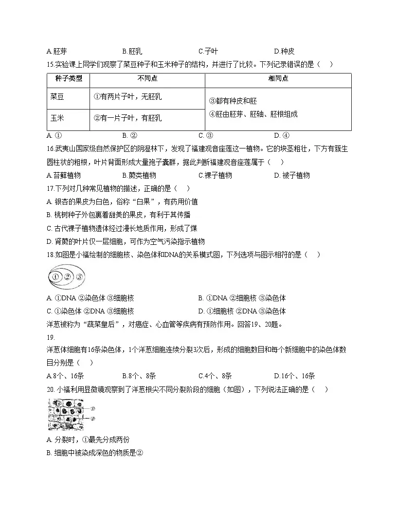 福建省漳州市漳州三中、三中分校联考2025_2026学年七年级上学期11月期中考试生物试卷（文字版，含答案）第3页