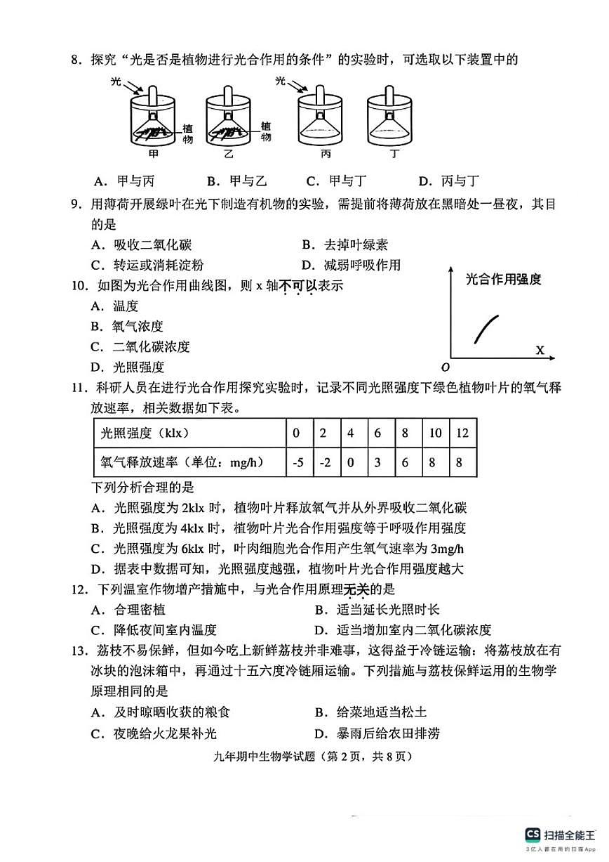 2025-2026学年广东省揭阳市揭东区度第一学期期中质量监测九年级生物试题（含答案）第2页