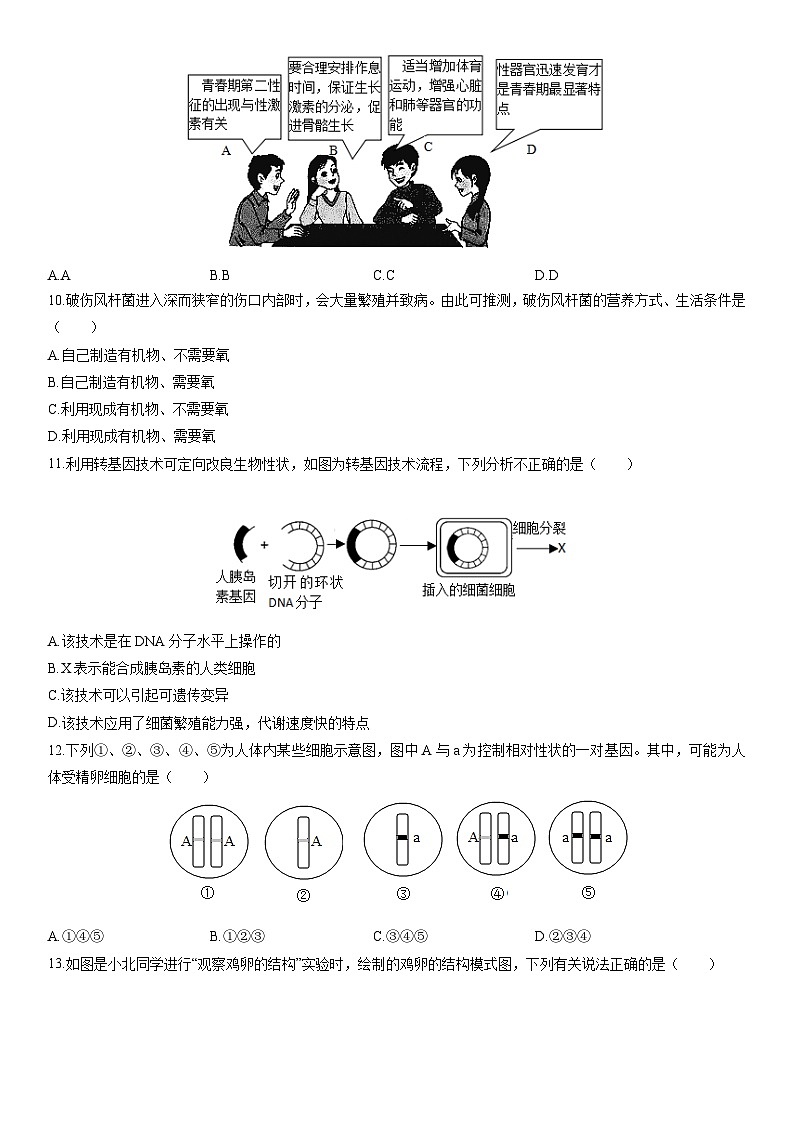 2025-2026学年广西省崇左市江州区八年级上学期期末生物试卷（学生版）第3页