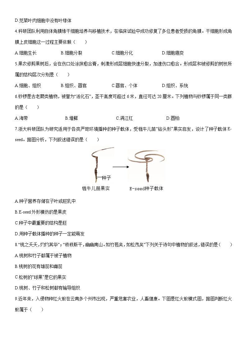 2025-2026学年云南省昆明市西山区八年级上学期期末生物试卷（学生版）第2页