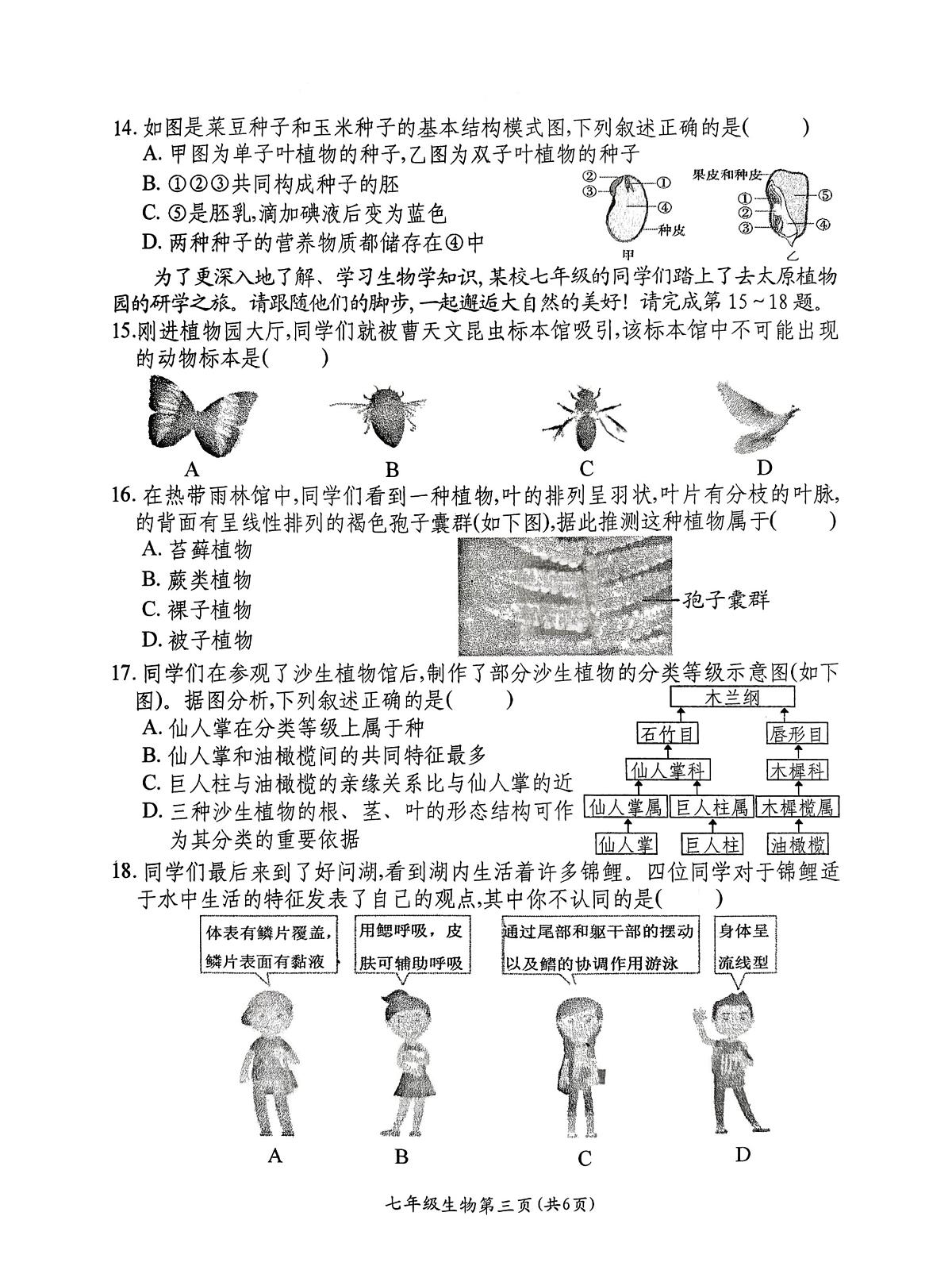 山西省祁县2025-2026学年上学期七年级期末生物试卷无答案第3页