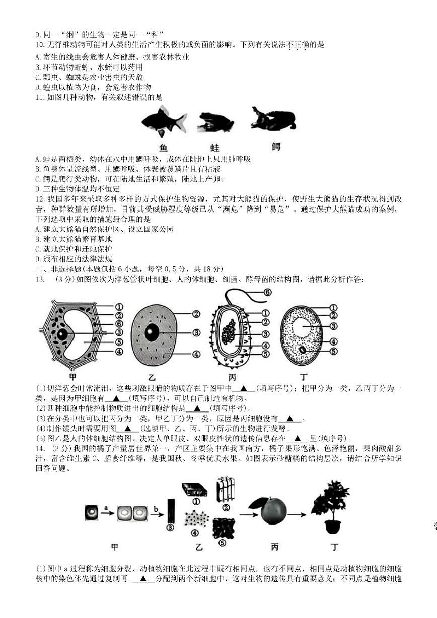 2025-2026学年辽宁省辽阳市七年级上学期1月期末生物试题_(含答案_)第2页
