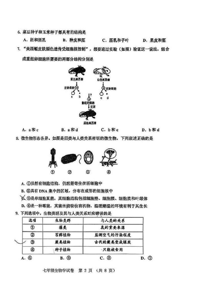 2025-2026学年辽宁省阜新市太平区七年级上学期1月期末考试生物_(含答案_)试卷第2页
