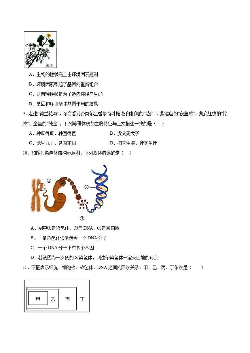 2025-2026学年山东省聊城市教育联盟共同体八年级上学期12月月考生物（含答案）试卷第3页
