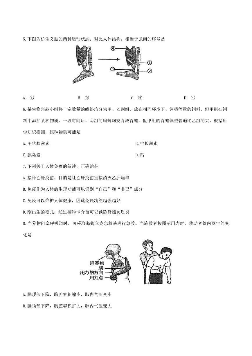 2025-2026学年辽宁省丹东市东港市八年级上学期期末考试生物（含答案）试卷第2页