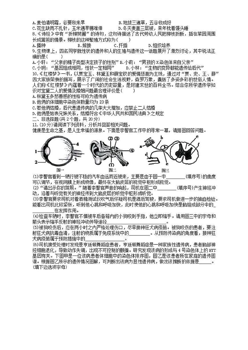 2025-2026学年内蒙古自治区赤峰市松山区八年级上学期期末考试生物试题（含答案）第2页