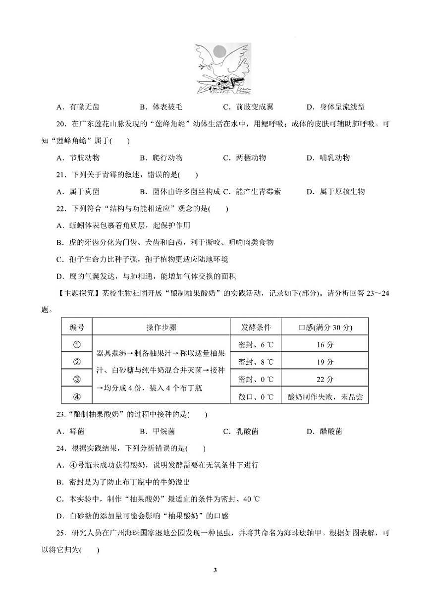2025-2026学年广东省汕头市潮南区七年级上学期1月期末生物试题（含答案）第3页
