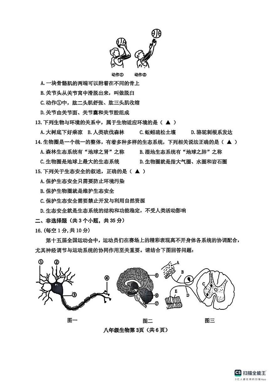 2025-2026学年山西省晋中市太谷区八年级上学期1月期末生物试题（含答案）第3页