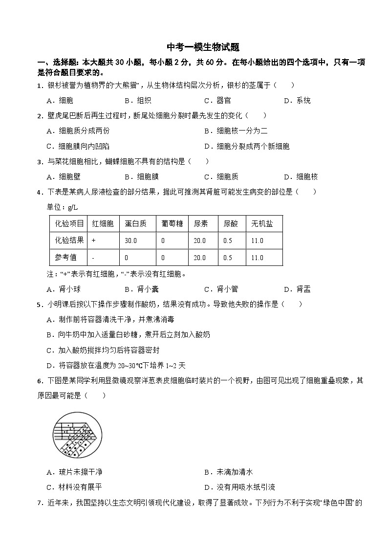 广东省韶关市八年级2026年中考一模生物试题附答案第1页