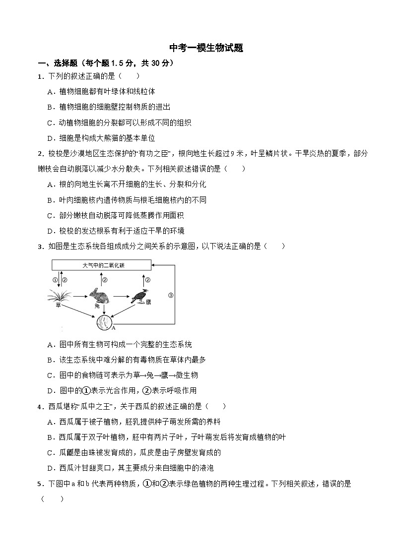 四川省德阳市罗江区2026年中考一模生物试题附答案第1页