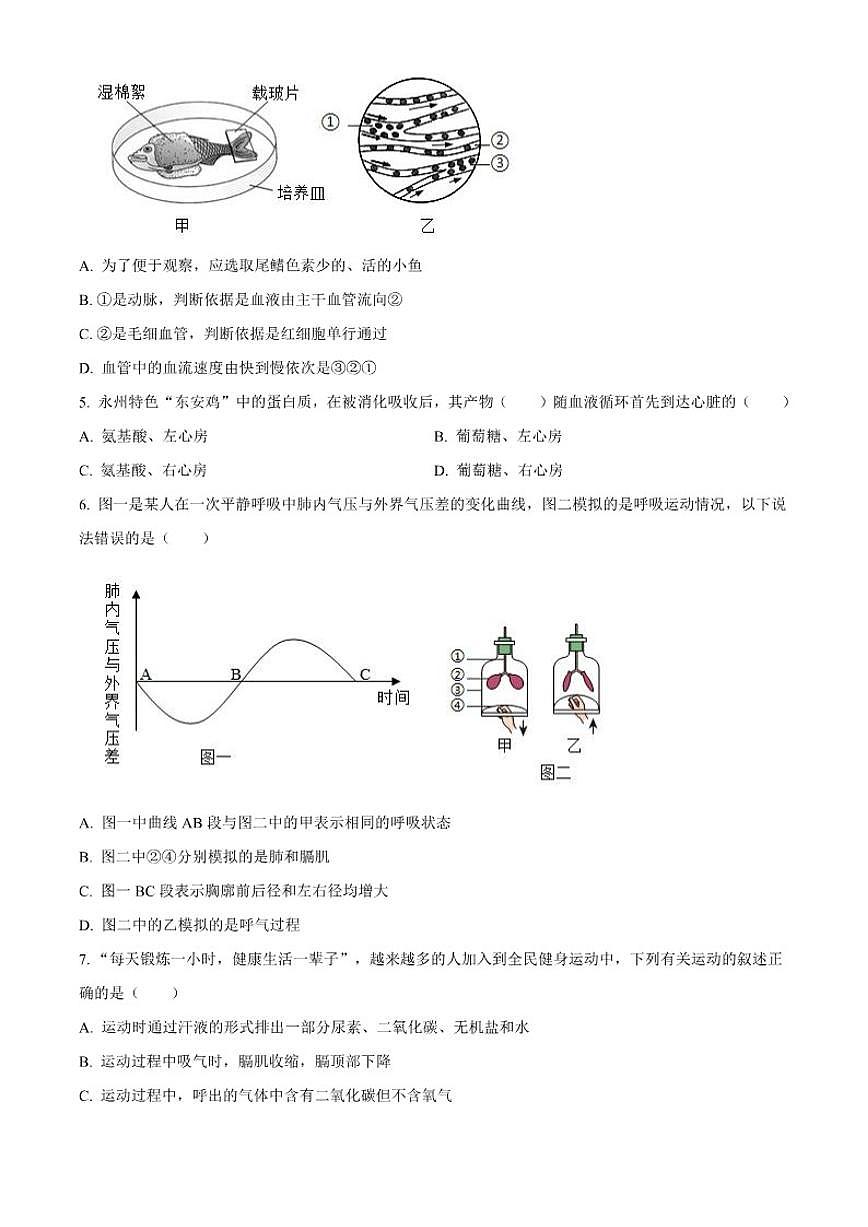 2025-2026学年江苏盐城市阜宁县秋学期八年级上期末学情调研生物（无答案）试题第2页
