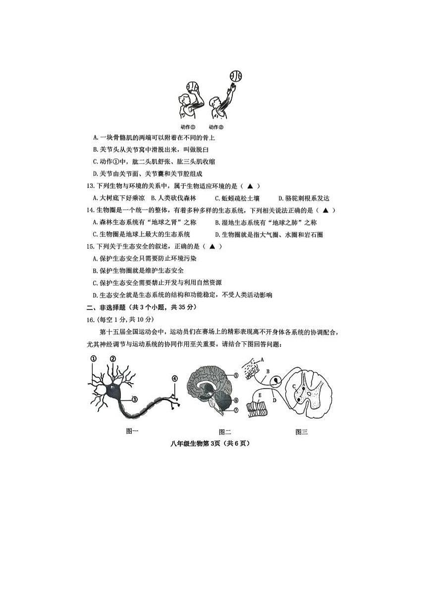 2025-2026学年山西省晋中市部分学校第一学期八年级期末考试生物学试卷（含答案）第3页