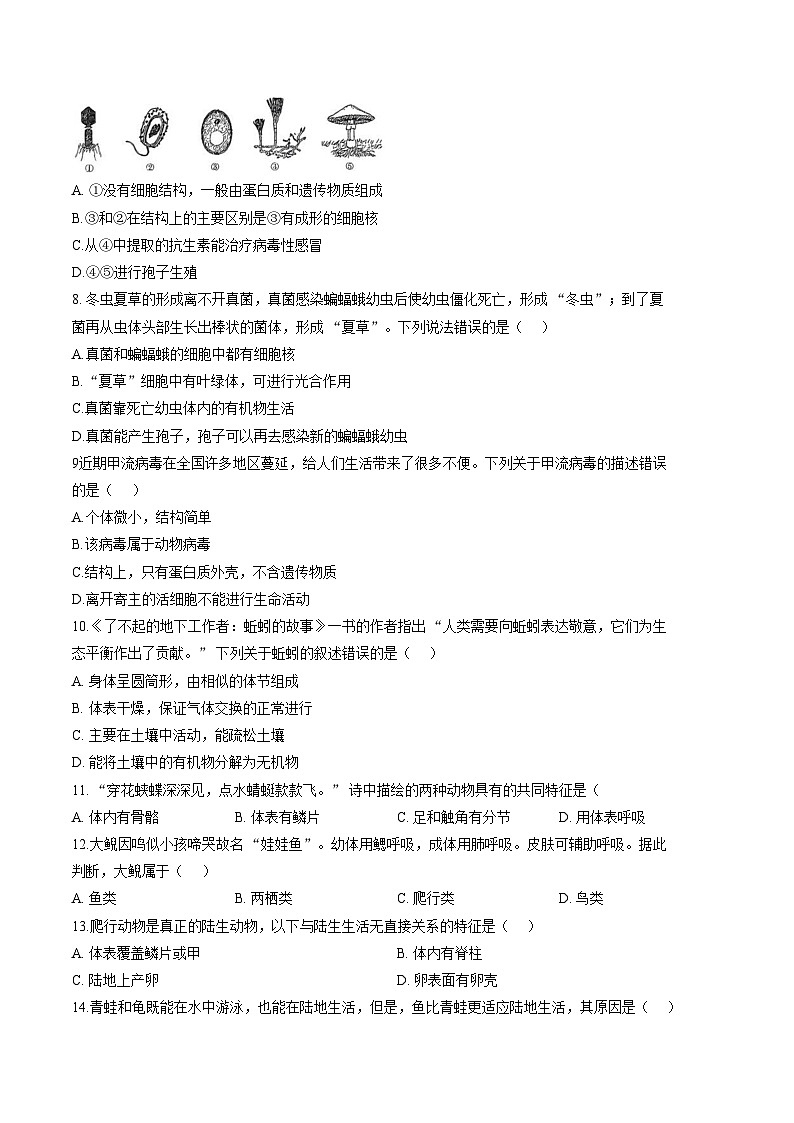 山东省德州市平原县龙门中学、平原二中、平原汇文中学等2025_2026学年七年级上学期1月月考生物试题（PDF版，含答案）第2页