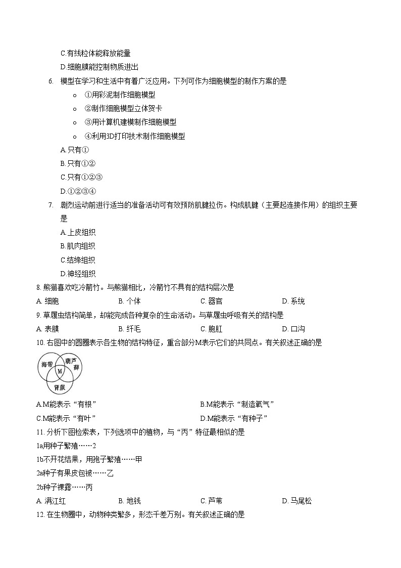 陕西省宝鸡市渭滨区2024_2025学年七年级上学期期末生物学试卷(文字版含答案)第2页