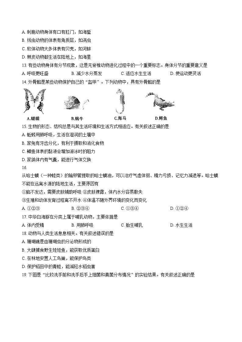 陕西省宝鸡市渭滨区2024_2025学年七年级上学期期末生物学试卷(文字版含答案)第3页