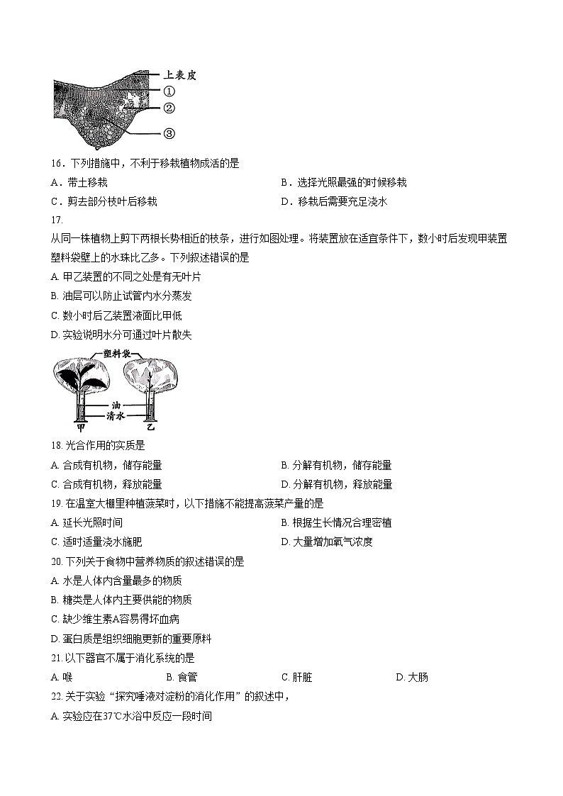 北京市石景山区2025__2026学年七年级上学期期末生物试题(文字版含答案)第3页