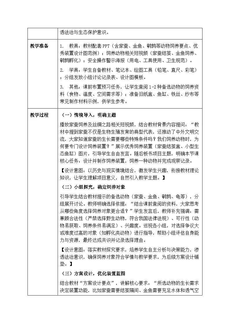 第六单元第一章综合实践项目《设计并制作装置、饲养一种动物》教案-2025-2026学年人教版（新教材）初中生物八年级下册第2页