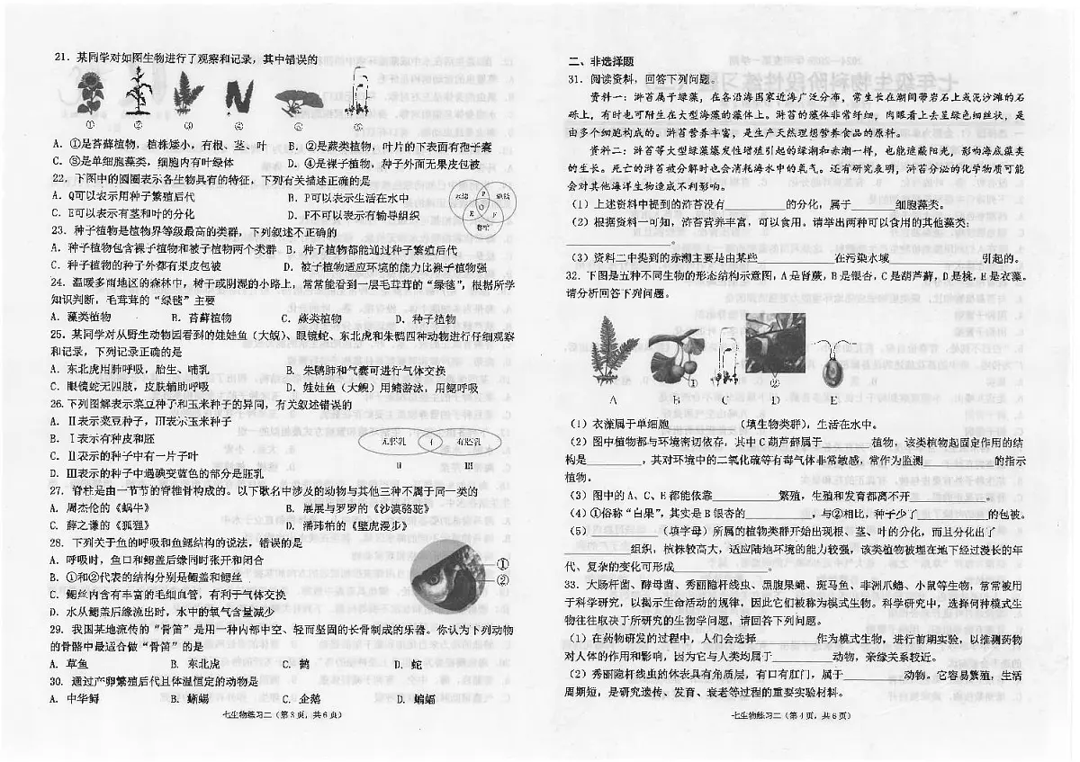广东省汕头市潮南区陈店实验中学等校七年级上学期12月月考生物试题第2页