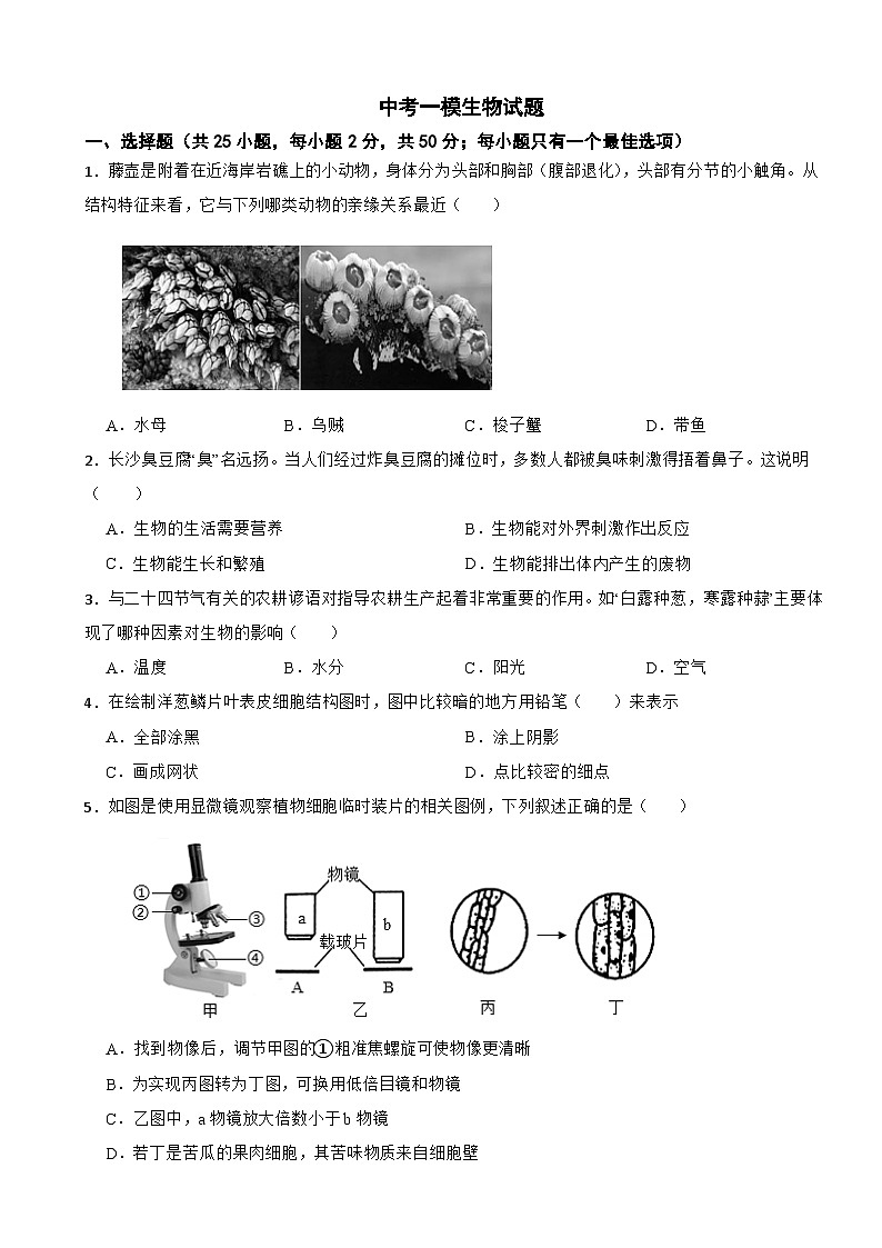 湖南省郴州市2026年中考一模生物试题附答案第1页