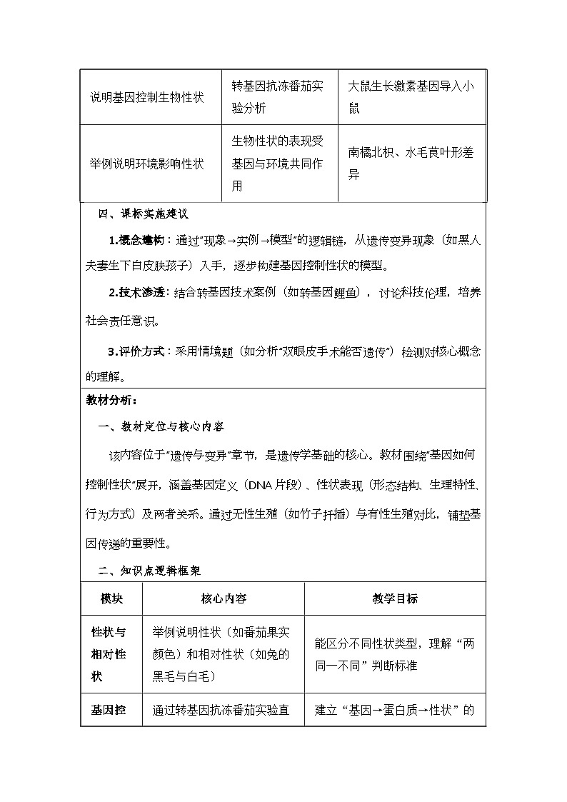 2026年春新教材人教版八年级下册生物6.2.1基因与生物性状的关系 教案第2页