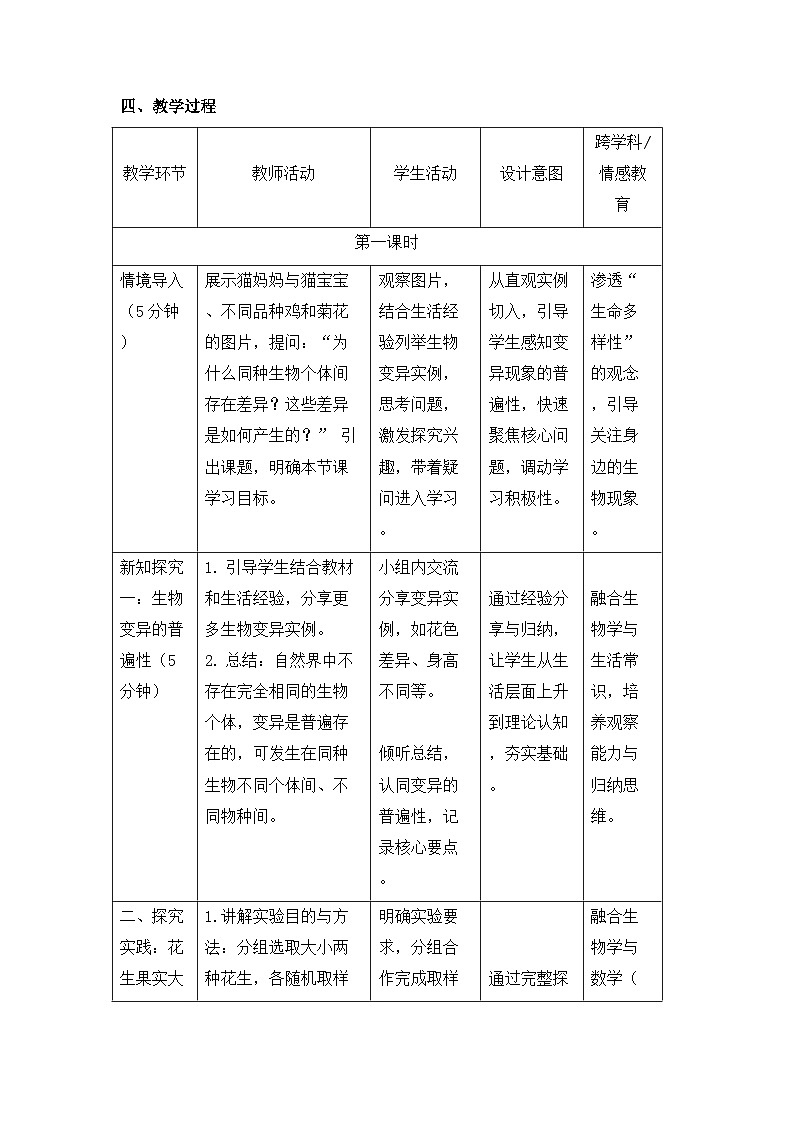 2026年春新教材人教版八年级下册生物6.2.5生物的变异 教案第2页
