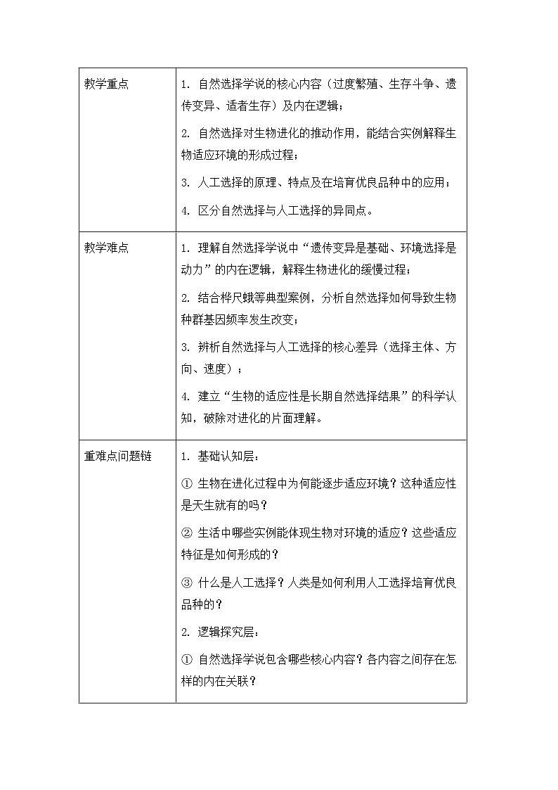 2026年春新教材人教版八年级下册生物6.3.3生物进化的原因 教案第2页
