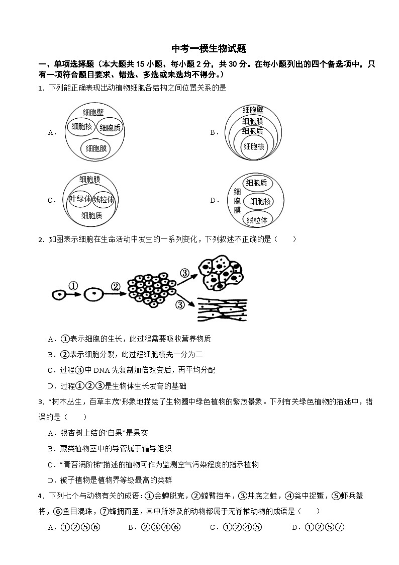 广西省贵港市港北区2026年中考一模生物试题附答案第1页