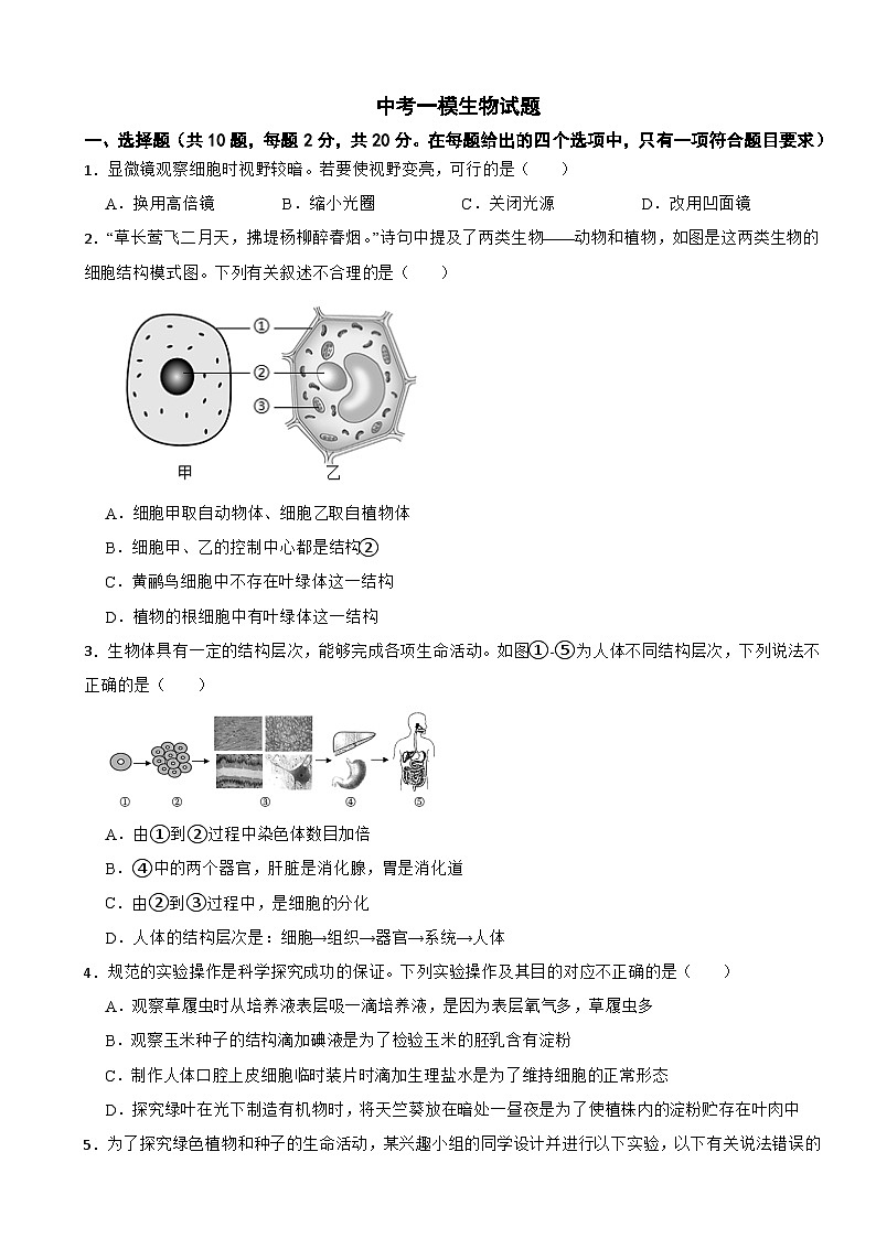 四川省宜城市2026年中考一模生物试题附答案第1页