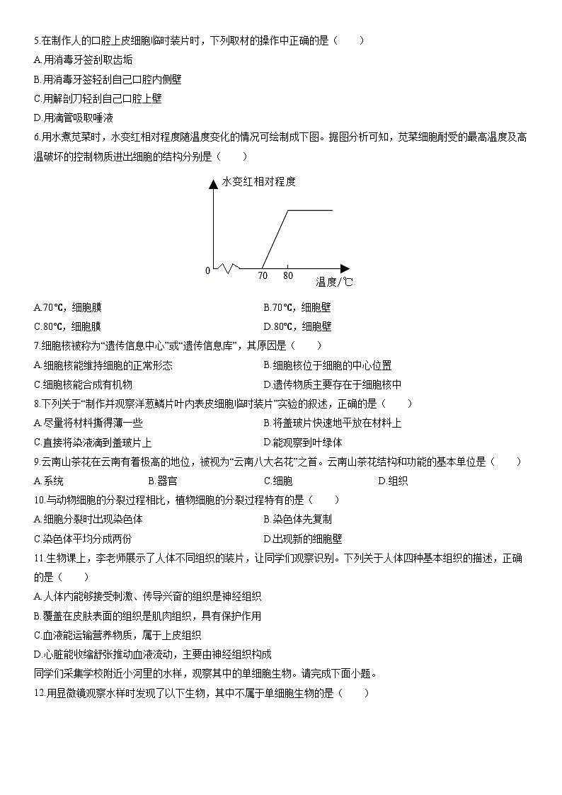 2025-2026年云南省文山马关县七年级上学期期末生物试卷（学生版）第2页