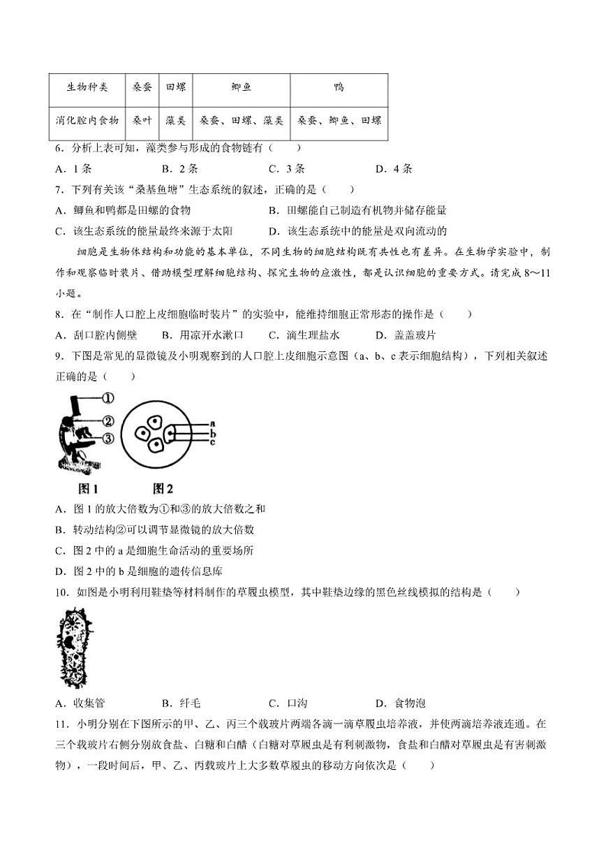 2025-2026学年陕西省渭南市蒲城县七年级上学期1月期末生物试题（含答案）第2页