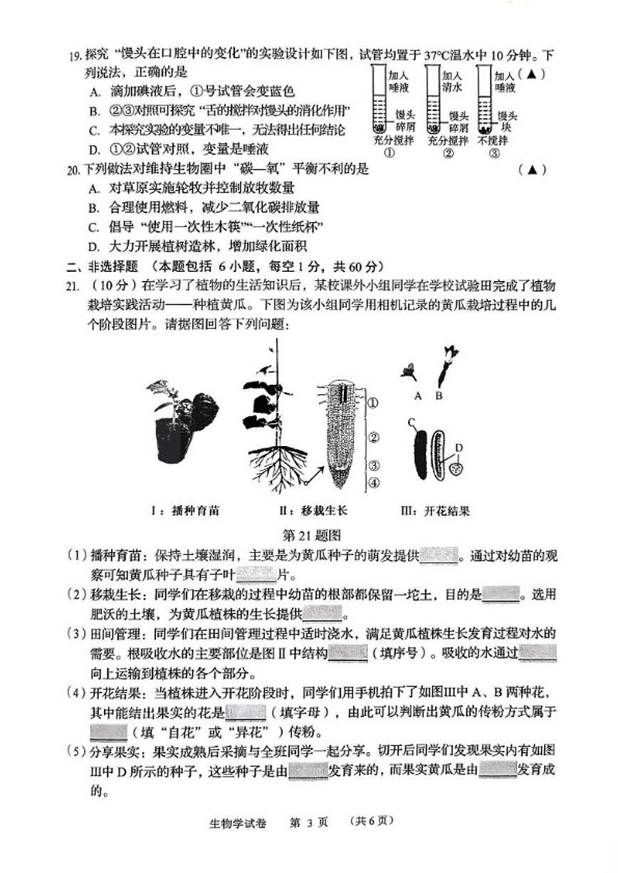 2024-2025学年辽宁省锦州市七年级下学期末生物试卷（含答案）第3页