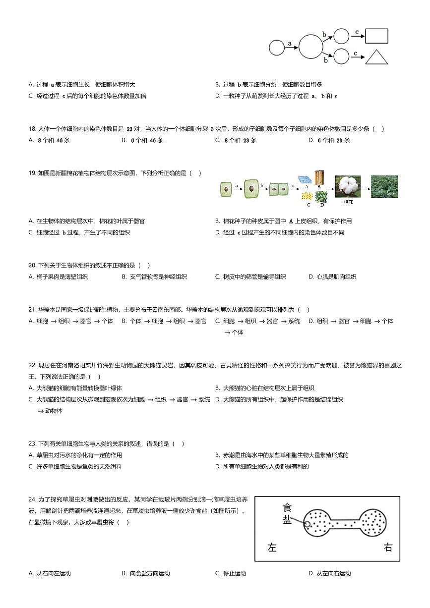 2025~2026学年河南郑州中原区19初集团初一上学期期中生物试卷（有答案解析）第3页