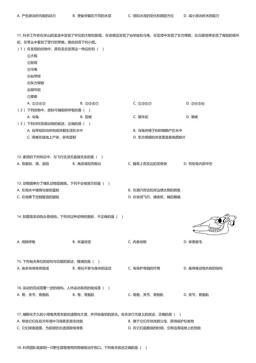 2025~2026学年山东泰安泰山区初二上学期期中生物试卷（有答案解析）第2页