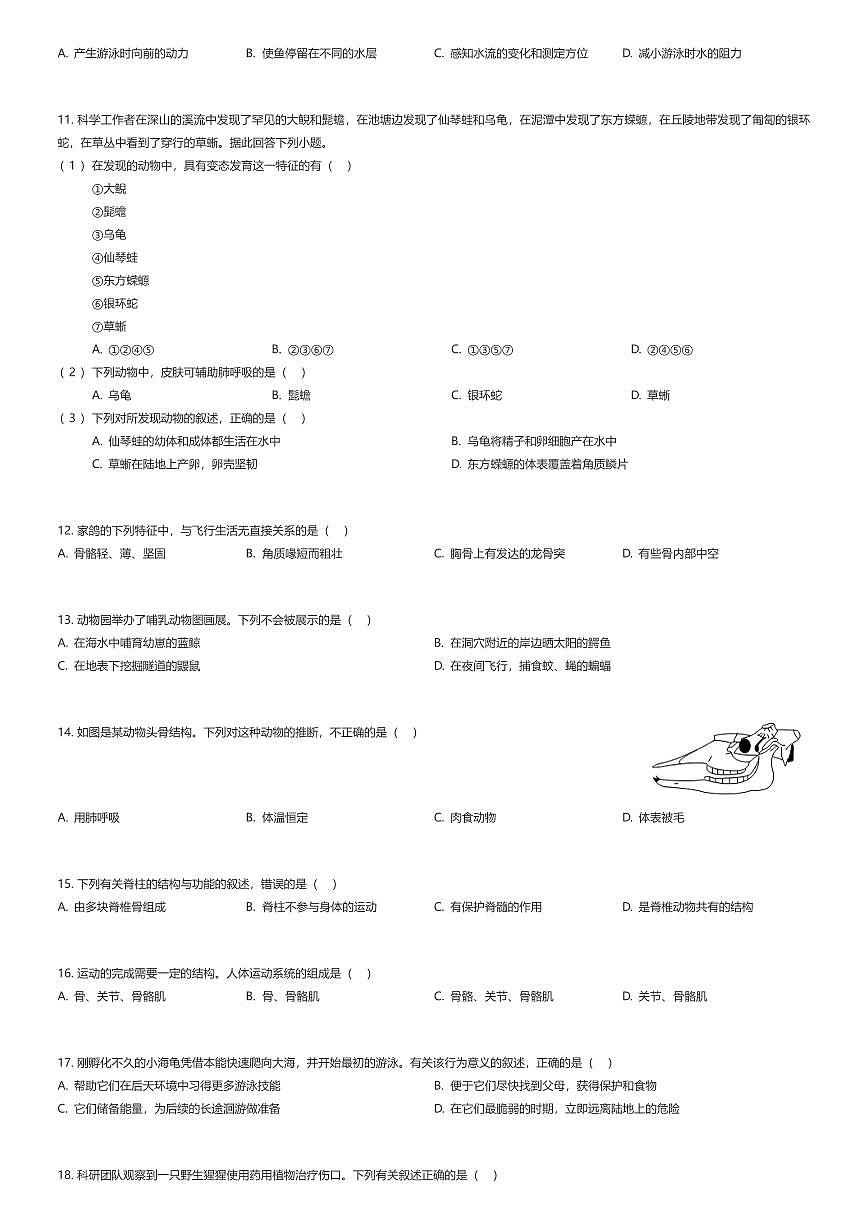 2025~2026学年山东泰安泰山区初二上学期期中生物试卷（有答案解析）第2页