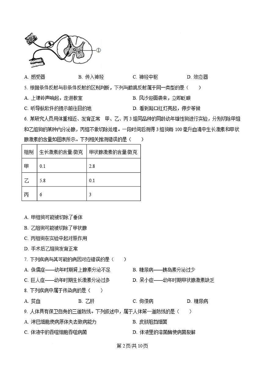 2025-2026学年吉林省长春市宽城区八年级上学期1月期末考试生物试卷（含答案）第2页