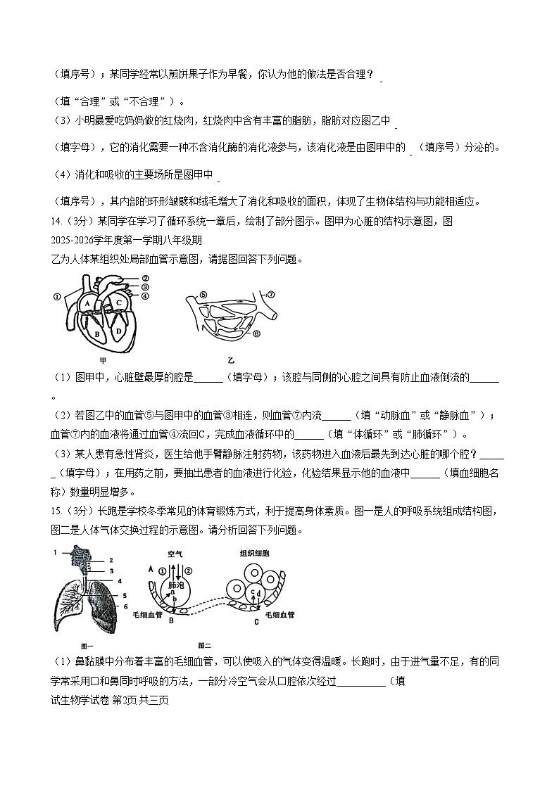 辽宁省沈阳市法库县2025_2026学年八年级上学期1月期末生物试题（文字版，含答案）第3页