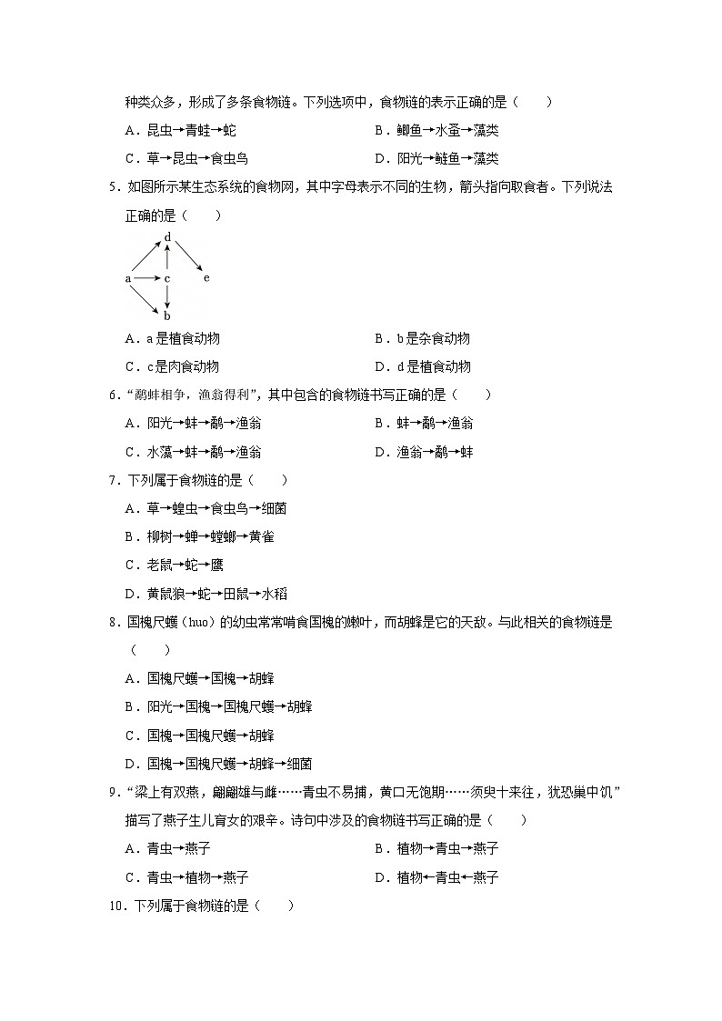 第7章第2节  食物链和食物网 2025-2026学年七年级下初中生物同步复习讲义（苏教版2024）（原卷版）第2页