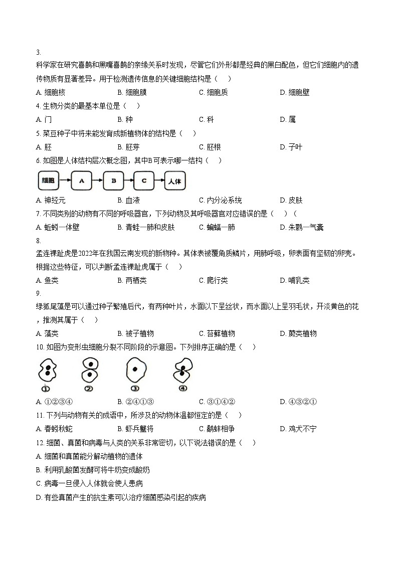 辽宁省大连市金普新区2025_2026学年七年级上学期期末生物试题(图片版含答案)第2页