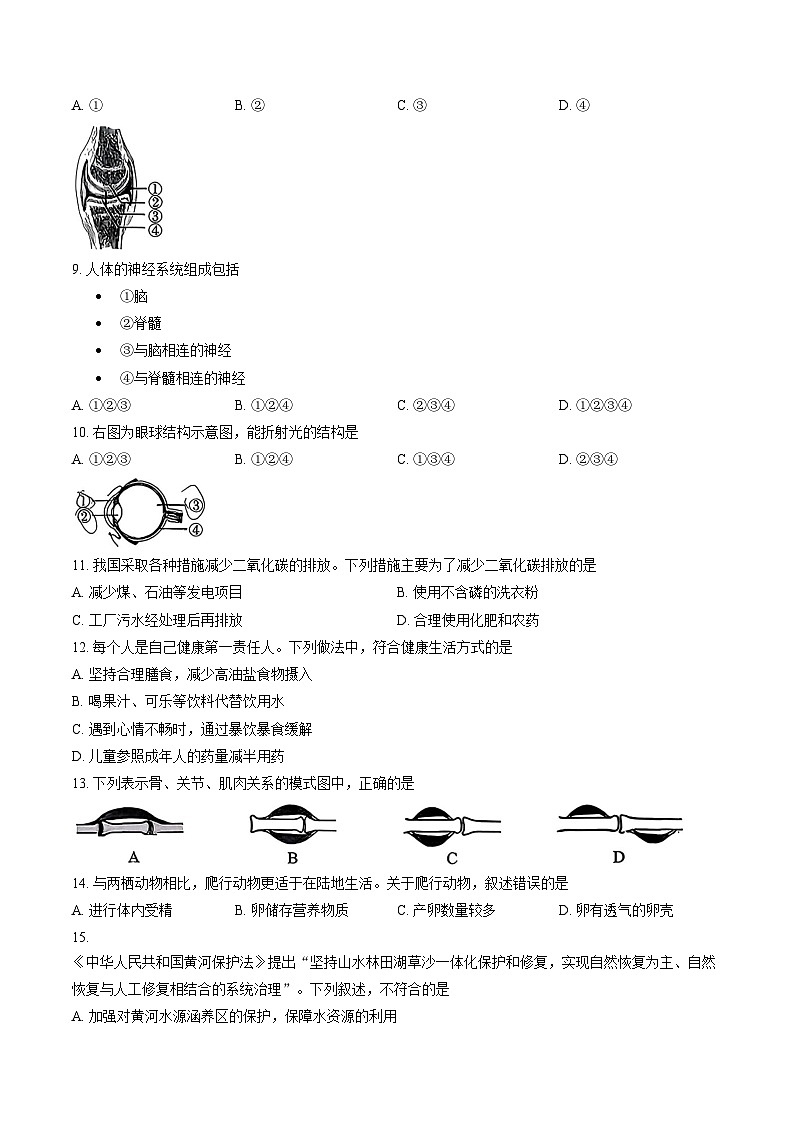 2025_2026学年福建省厦门市八年级第一学期期末考试生物学试卷（文字版，含答案）第2页