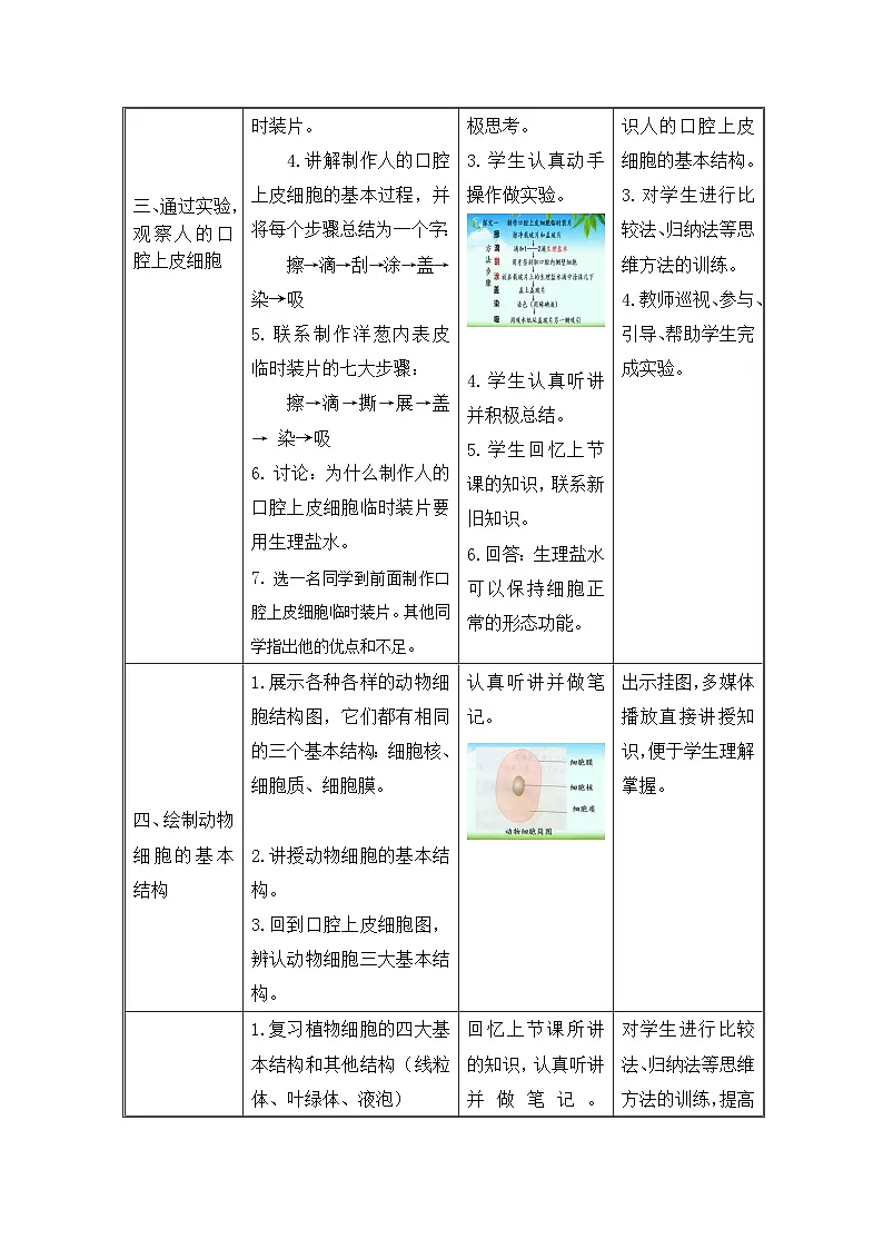 人教版初中生物七年级上册（2024）1.2.3 动物细胞 教学设计第3页
