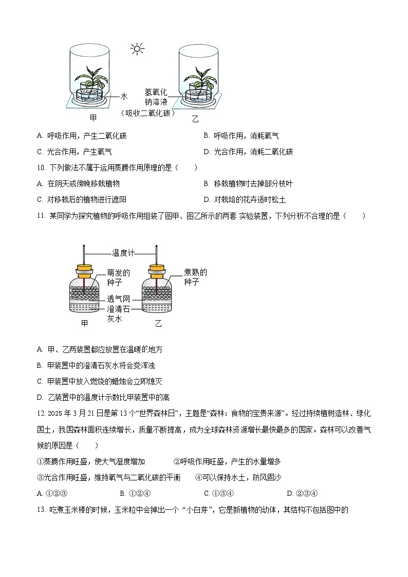 广西贵港市平南县2025-2026学年七年级上学期期末生物试题（试卷+解析）第3页