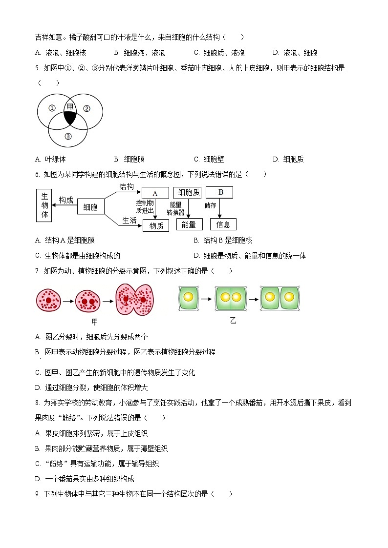 河北衡水市桃城区2025-2026学年七年级上学期期末生物学试题（试卷+解析）第2页
