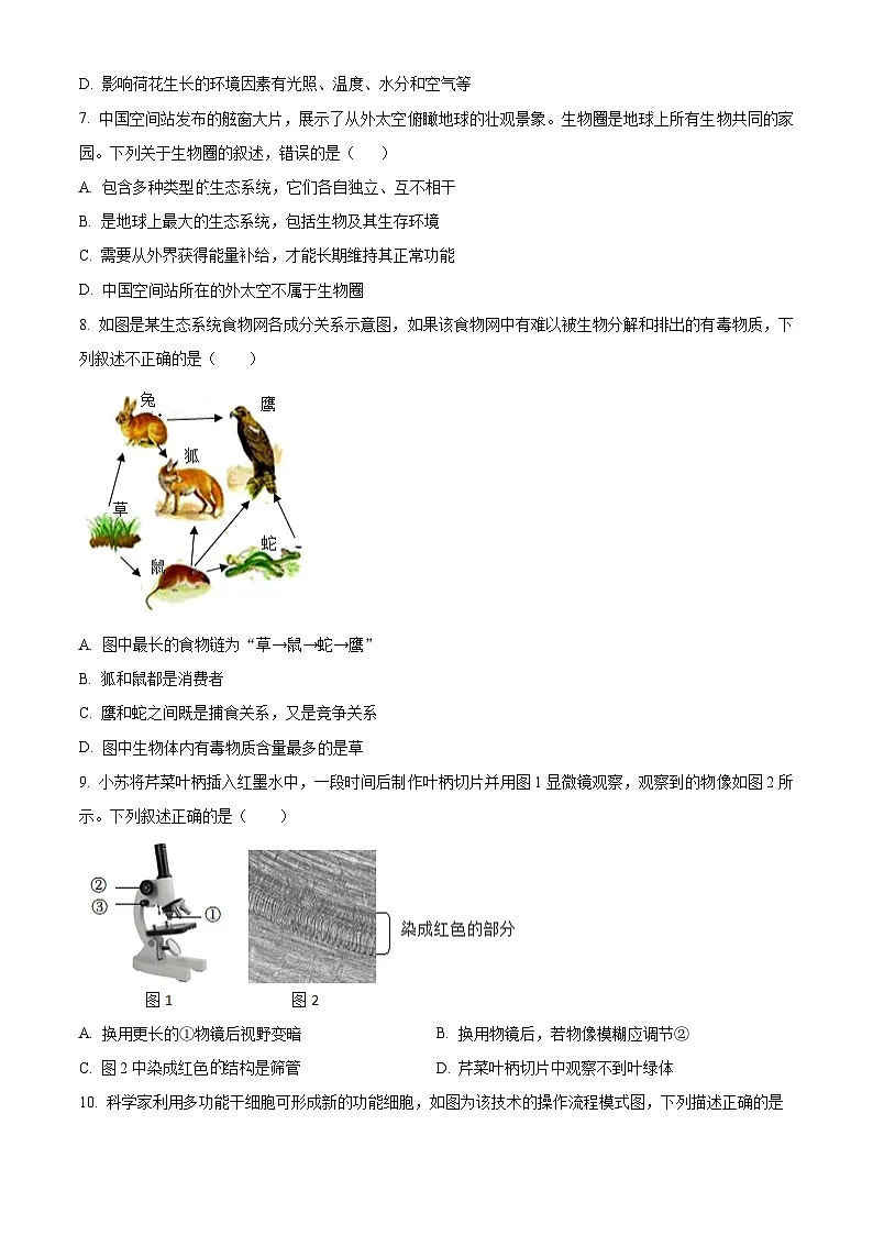 江苏扬州市仪征市2025-2026学年第一学期期末测试七年级生物试卷（A卷）（试卷+解析）第2页
