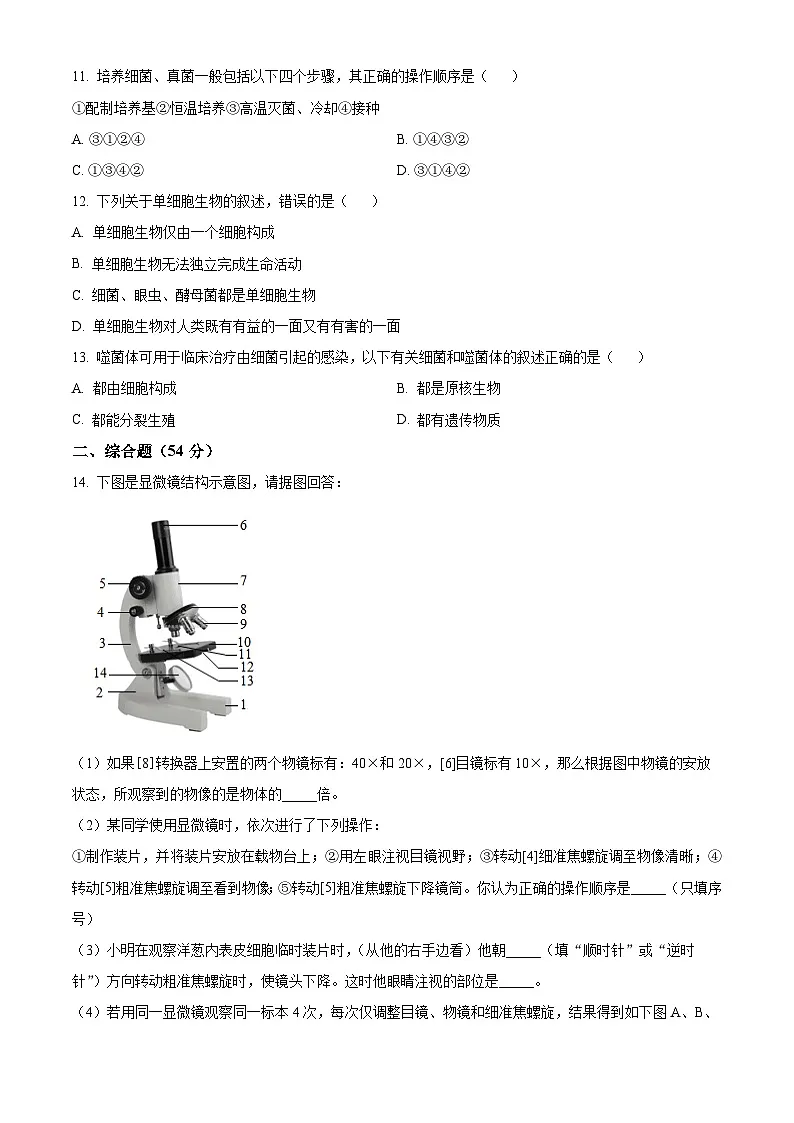 山东省青岛市市南区青岛超银中学2025-2026学年七年级上学期12月月考生物试题（试卷+解析）第3页