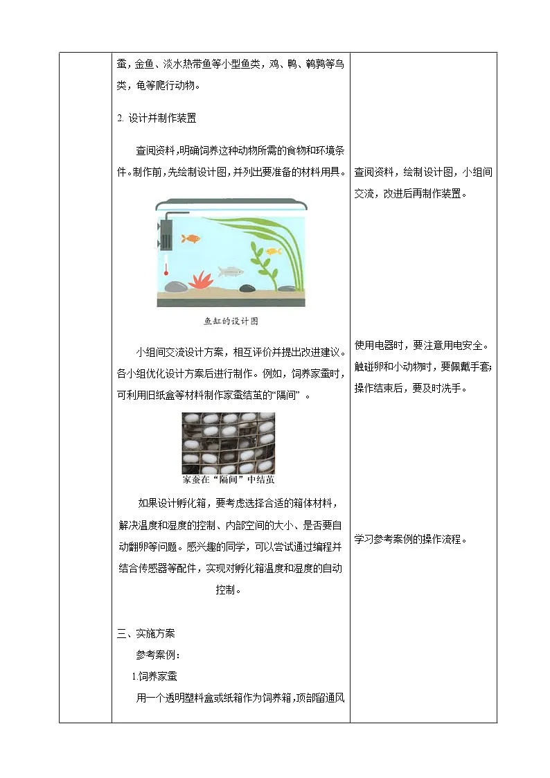 人教版（2024）生物八年级下册 第一章 综合实践项目 设计并制作装置，饲养一种动物（表格式教学设计）第2页