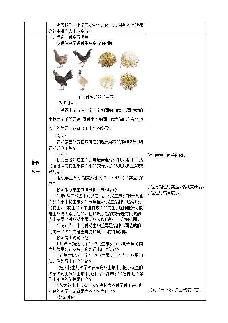 人教版（2024）生物八年级下册 6.2.5 生物的变异（表格式教学设计）第2页