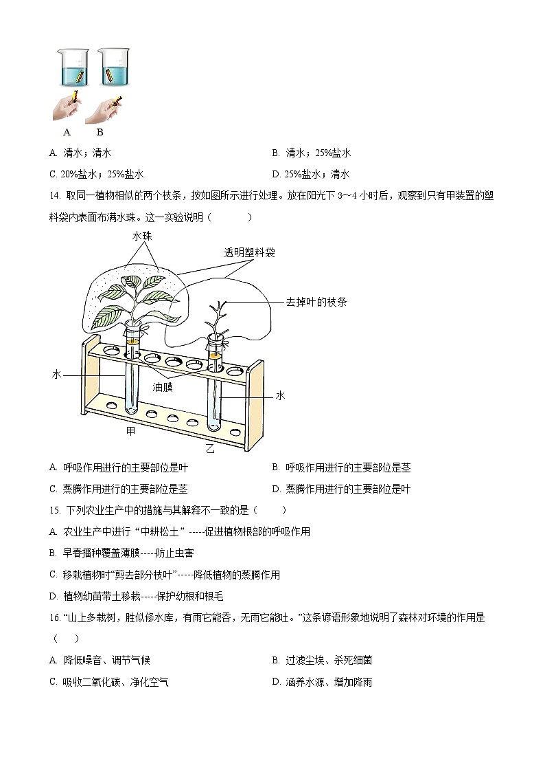 河南商丘市民权县2025-2026学年度上学期期末七年级生物（试卷+解析）第3页