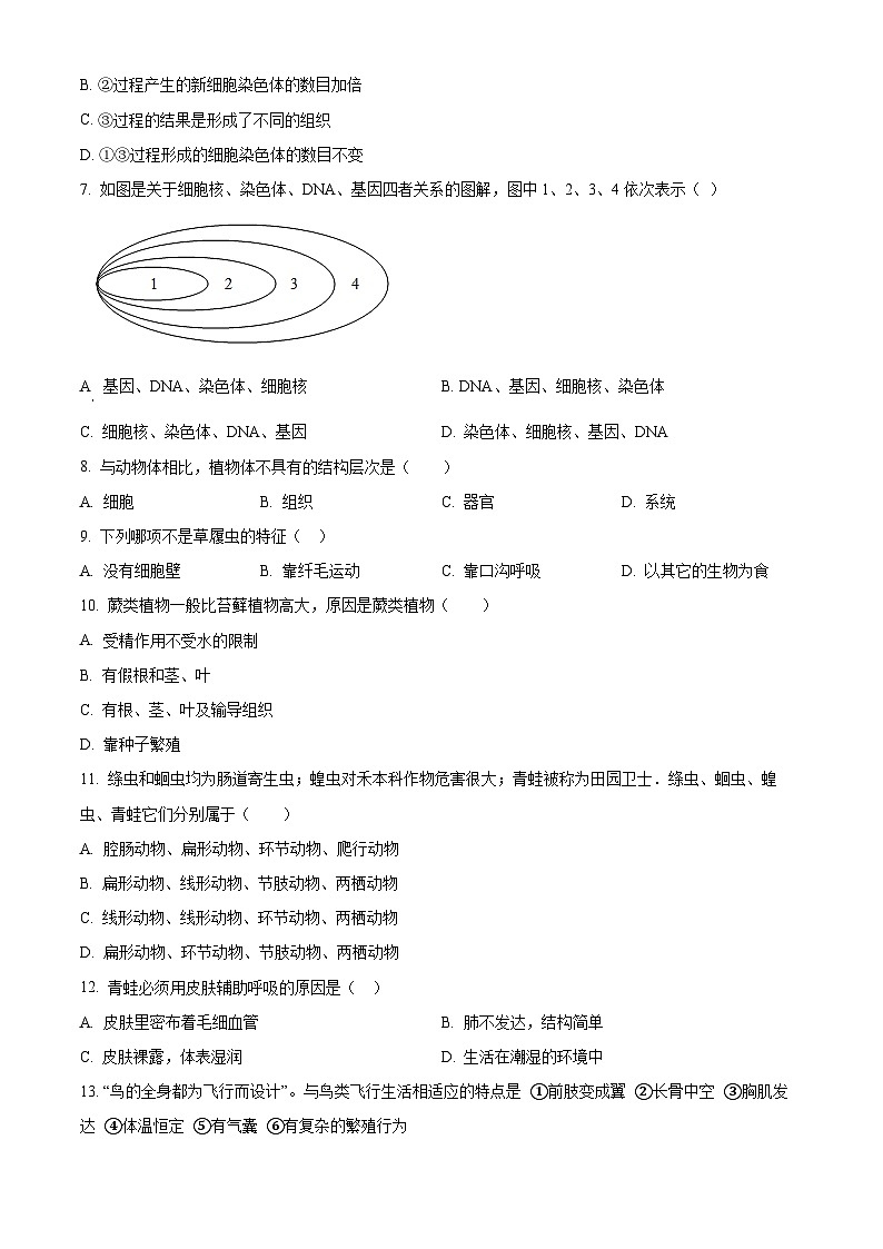 河南周口市沈丘县2025-2026学年度上学期期末考试七年级生物试卷（试卷+解析）第2页